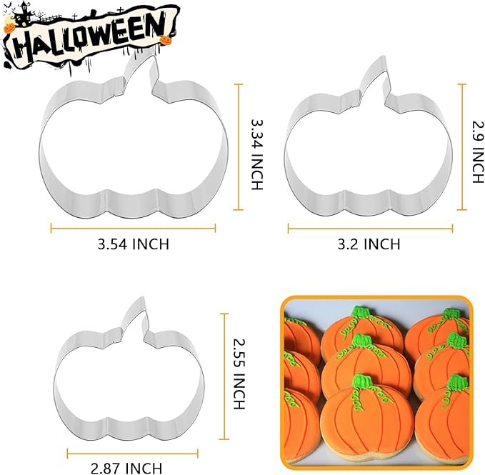 Pumpkin Cookie Cutters Set，3.54", 3.2", 2.87"- 3Pcs Halloween Thanksgiving Fruit Cookie Cutters for Holiday Party Decoration,0.98" Height