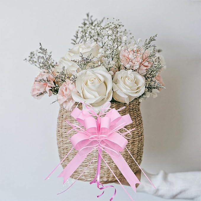 WEWILUCK Pink Pull Bows for Presents - Large Gift Bows for Gift Baskets, Flower Paper Wrapping, Ideal for Women, Party, Valentines Day, and More(8 inches, 10PCS)