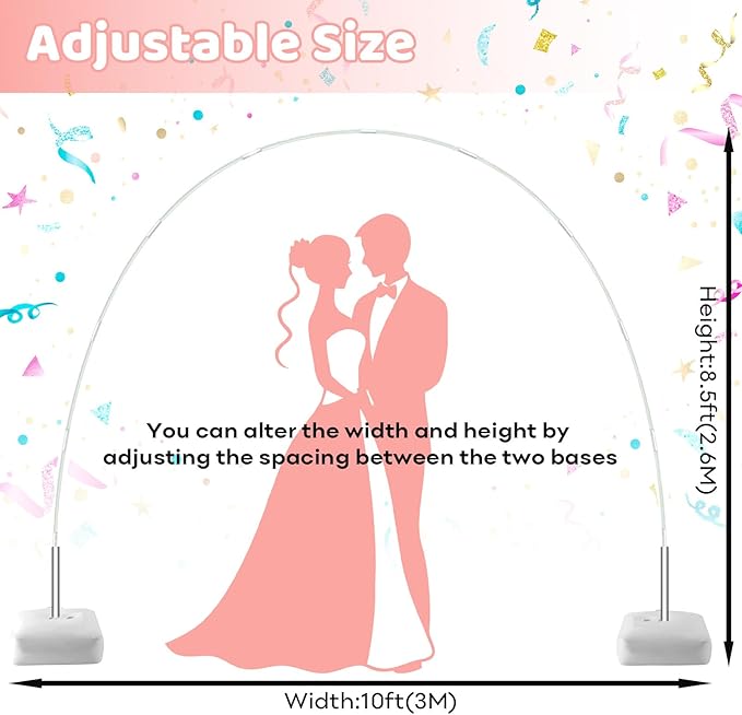 Paready White Balloon Arch Stand Kit, Adjustable Balloon Stand Arch for Floor Garden Arbors, Balloons Arch Kit with Base Support Stands for Birthday Wedding Graduation Baby Shower Photo Backdrop