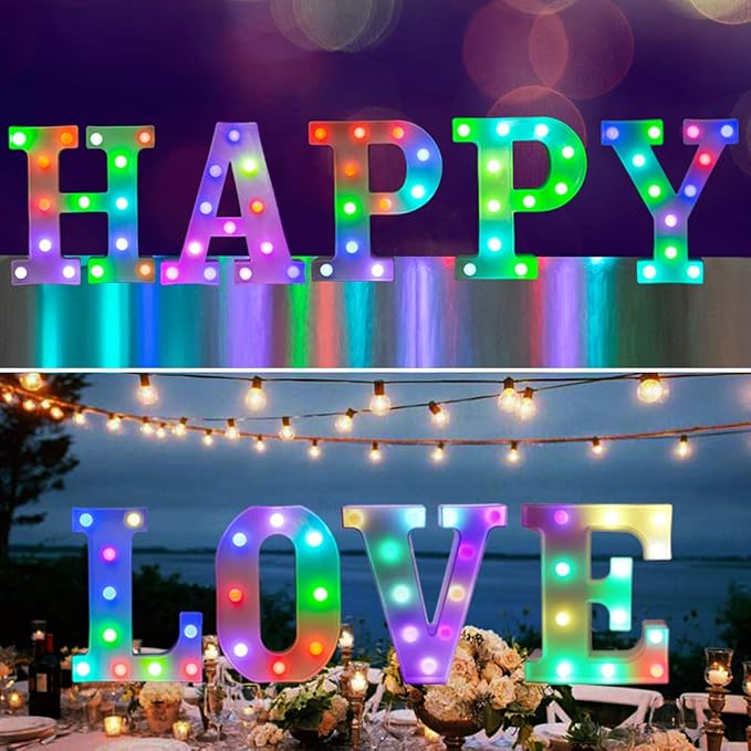 Pooqla Colorful LED Marquee Letter Lights with Remote – Light Up Marquee Signs – Party Bar Letters with Lights Decorations for The Home - Multicolor X