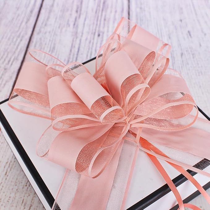WEWILUCK Pull Bows for Presents - Large Light Pink Gift Bows for Gift Baskets, Flower Paper Wrapping, Ideal for Women, Party, Valentines Day, and More(6 inches, 15PCS)