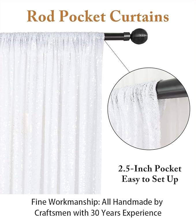 ShinyBeauty Photobooth Background Best Choice-7FTx7FT-White-Sequin Photography Backdrop Curtains for Wedding
