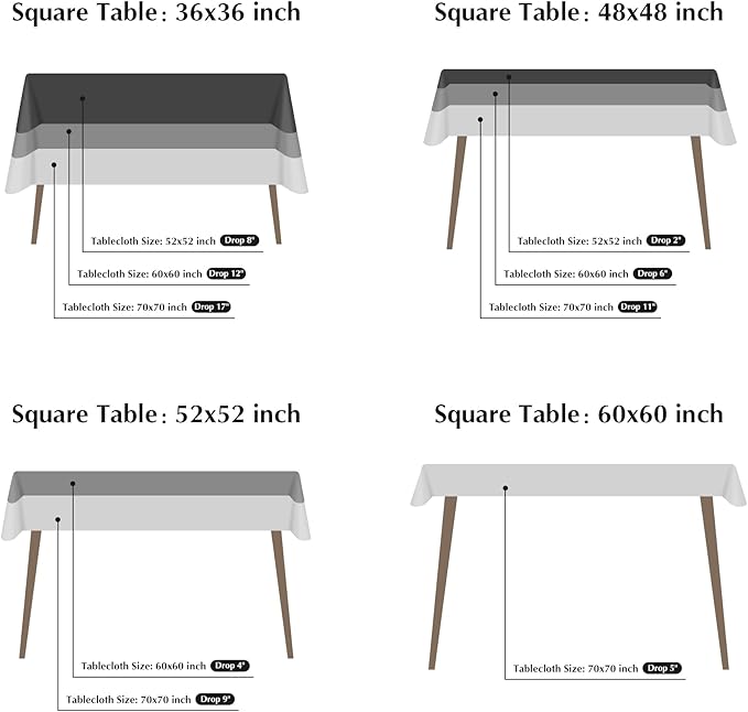 2 Pack Square Table Cloth 48X48 Inch Black Washable Fabric Tablecloth Polyester Solid Dining Table Cover for Birthday Party Dinner Holiday Outdoor Indoor
