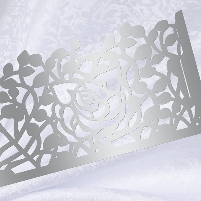 150PCS Rose Flower Paper Napkin Rings, Simple Napkin Holders Dinner Tables Rings Elegant Ornament Table Setting Decoration for Wedding, Christmas, Thanksgiving, Holiday, Party (Silver)