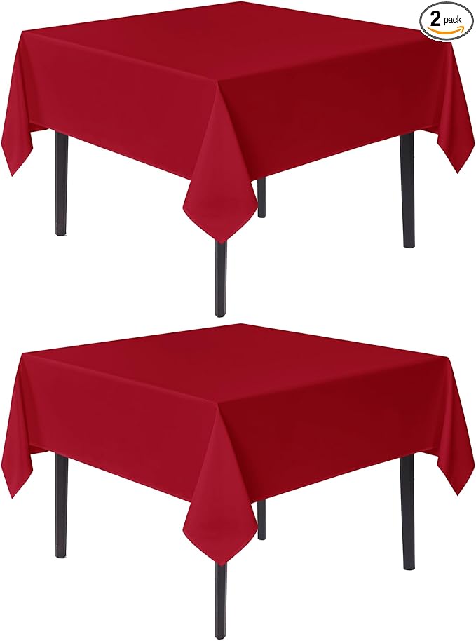 sancua Christmas Red Square Tablecloths 85x85 Inch, 2 Pack - Fabric Table Cloth for Square or Round Tables, Washable Polyester Table Cover for Dinner, Holiday Party, Decorative Display Tables