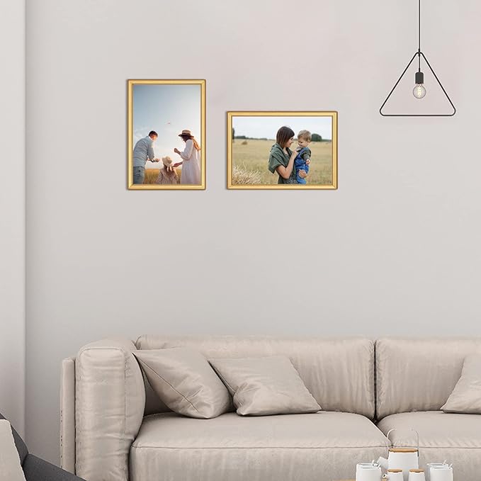 3.5x5 Picture Frame Matte Gold Modern Simple Thin Aluminum Metal Photo Frame with HD Real Glass, Display for Tabletop and Wall Collage. (2 Pack)