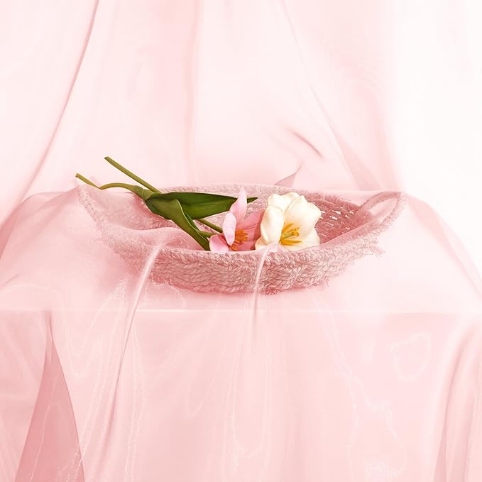 P Pothuiny Sheer Organza Fabric by The Yard, 3 Yards x 60 Inch Wide Bridal Light Pink Organza Tulle Fabric Roll Shiny Gauze Fashion Dress Sewing Craft for Wedding Party Decorations Backdrop