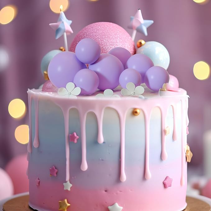 ASTARON 20 Pcs Ball Cake Topper Decorations Mini Balloons Cake Topper Sticks Light Purple Balls Cake Picks Cake Topper Balls Cake Decorations for Wedding Birthday Cake Decorations