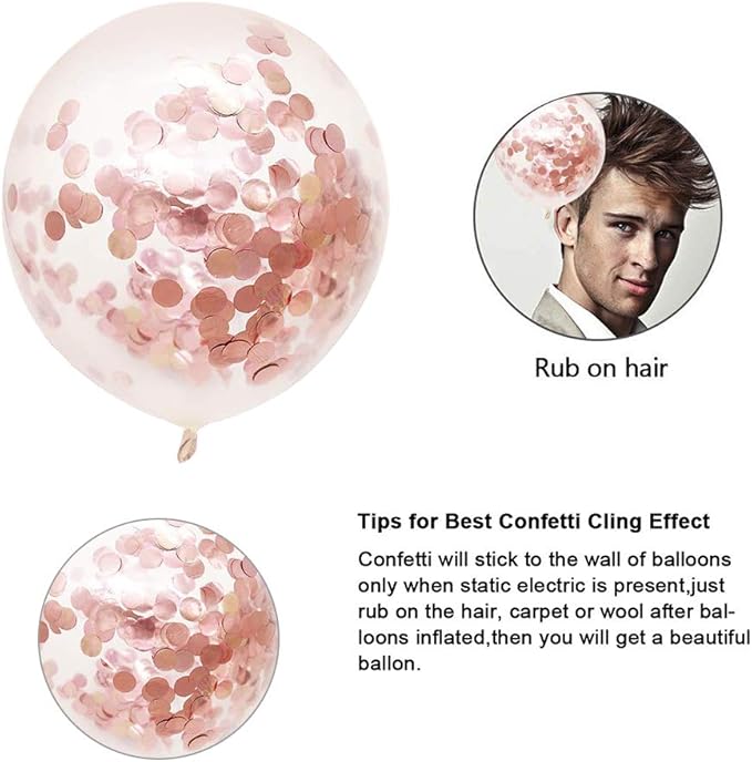 Rose Gold Confetti Latex Balloons, 50pcs 12 Inch Party Balloons for Bridal Shower Wedding Birthday Engagement Decoration