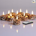 Eywamage Leopard Flameless Tealights with Remote Batteries Included, Flickering Plastic Cheetah LED Tea Votive Candles Set of 12
