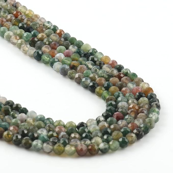Song Xi 90pcs 4mm Natural Indian Agate Gemstone Beads Faceted Round Loose Stone Beads for Jewelry Making