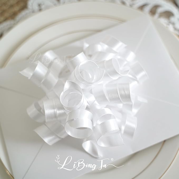 5 Inch White Gift Bow Curly Ribbon Bows Set of 8, Double Faced Satin Ribbon Bow Premade Self Adhesive Bow Decorations for Party, Wedding, Holiday, Gift Bows for Crafts, Wine Bottle, Presents