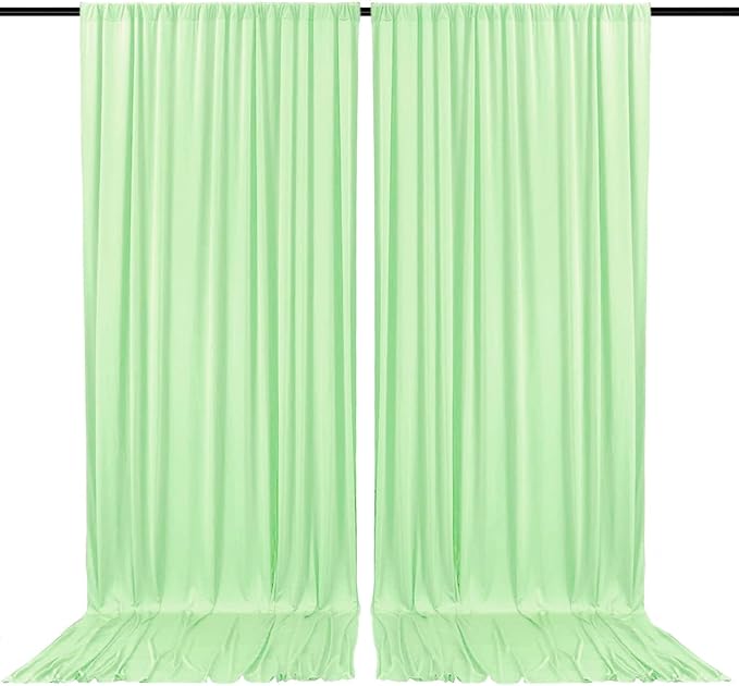 2 Panels Light Green Backdrop Curtain, 10 x 10 Feet Satin Background Curtains for Parties, Weddings, Baby Showers, Halloween, Christmas Birthday Party Photoshoot Backdrop Curtains Decorations