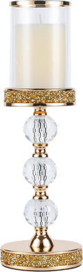 Hurricane Glass Candle Holders, Gold Pillar Candle Holders for Pillar Candle, Magnetic Glass Cover, Crystal Candlesticks Holder for Dining Coffee Table, Wedding,Events,Parties, Home Decor