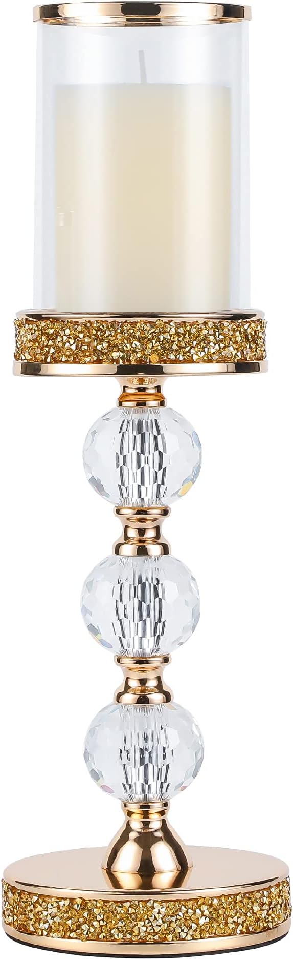 Hurricane Glass Candle Holders, Gold Pillar Candle Holders for Pillar Candle, Magnetic Glass Cover, Crystal Candlesticks Holder for Dining Coffee Table, Wedding,Events,Parties, Home Decor