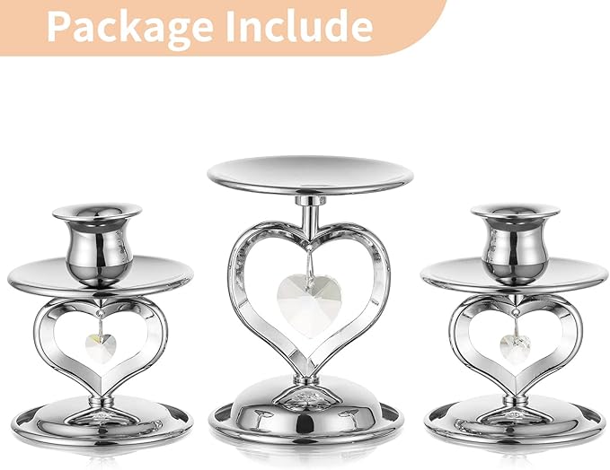 Nuptio Unity Candle Holder Silver Candlestick Holder for Pillar Taper Candles Metal Pillar Candle Holders Set of 3 Table Centerpiece for Wedding Anniversary Candlelight Dinner Decor