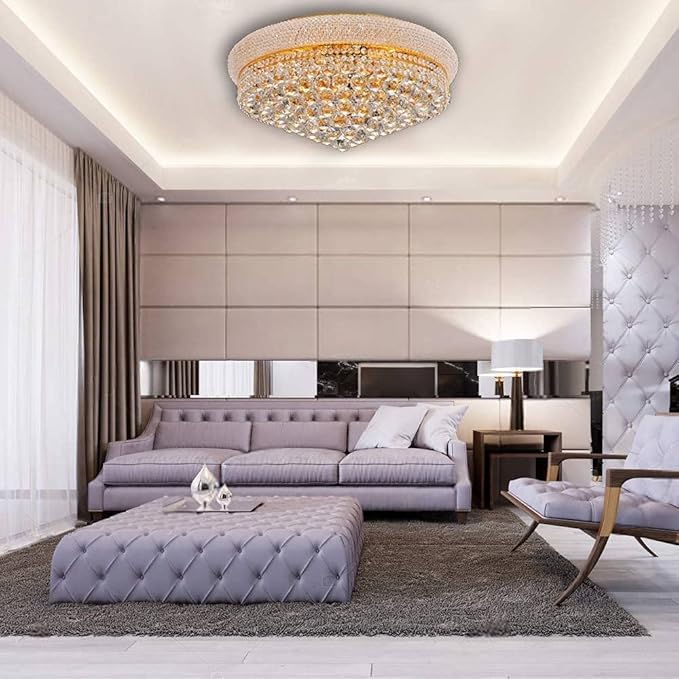 11-Lights Golden Finish Classic Empire Style K9 Crystal Chandelier Ceiling Light for Living Room Foyer Dining Room Hallway Bedroom (24×12 inch) New Packaging Easy to Install