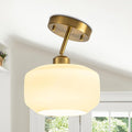 Tbaoinal semi Flush Mount Ceiling Light Fixture Adjustable Hanging Brass Gold Light Fixture 8.66" Modern Frosted Opal Milk Glass Shade Sloped Ceiling Adaptable for Hallway Light fixtures Entryway