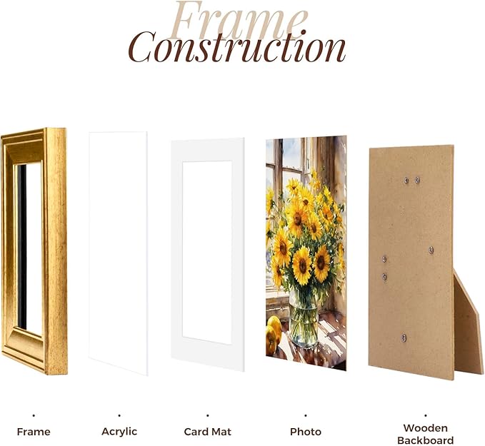 TWING 5x7 Gold Picture Frames Set of 6,Rustic Gold Frames Display Pictures 4x6 with Mat or 5x7 Without Mat,Tabletop Display and Wall Mounting Home Collage Photo Frame,Set for Wall Gallery