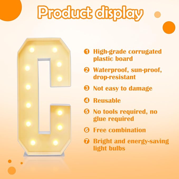 4ft Marquee for Letters C, Large Light up Letters, Multifunctional Large Marquee for Letters 4 Feet Tall for Party Decorations, Letter Balloons, Wedding Decor, Proposal Decorations (Letters C)
