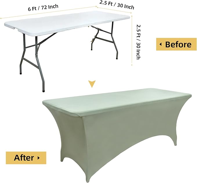 121 2-Pack 6ft Spandex Table Covers for Rectangle Standard Folding Tables - Wrinkle Resistant Stretch Tablecloths - Ultimate Fitted Table Protector for Parties, Banquet, and Wedding