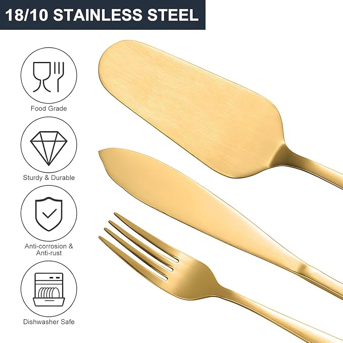 Cake Knife and Server Set with 6 Cake Forks Heavy Duty Thickened 18/0 Stainless Steel Pie Spatula with Comfortable Handle Cake Cutting Set for Wedding (Silver)