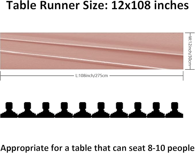 12Pack Table Runner 12 x 108 Inches Satin Silk Table Runner for Wedding, Birthday Party, Banquets, Graduations Decoration, fit Rectange and Round Table-Rose Gold