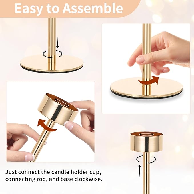 NUPTIO Candle Stick Holder for Wedding: 18 Pcs Tall Hurricane Gold Candles Holder with Clear Glass Chimney Cover - Tapered Candlestick Decor Bulk for Party Centerpiece