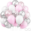 Pink and Silver Balloons, 52 PCS Snowflake Pink and White Balloons, 12 Inch Pink White Silver Pearl Pink Latex Balloons for Girl Baby Shower Birthday Bridal Wedding Party Decorations