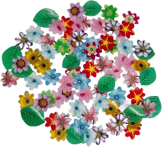 Edible Flowers Edible leaves &Edible butterflies Wafer Paper Cake Cupcake Toppers for Decorating Rice Paper Flower Food Decorations for Baking Girl Birthday Party (80flowes+20leaves)