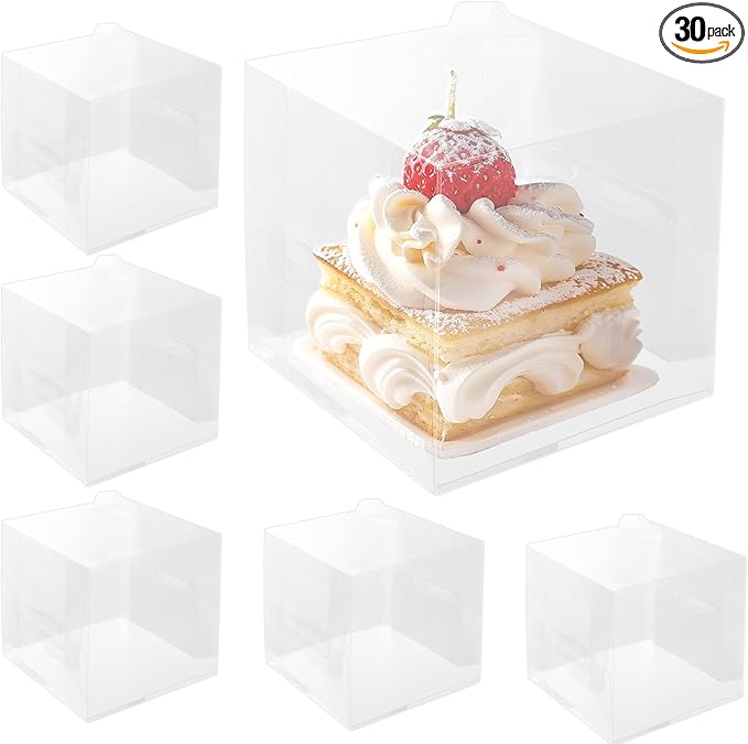 2 inch Clear Cake Boxes 30 Pack - Transparent Bakery Boxes with Handles for Cupcakes, Donuts, Chocolates & Party Treats - Perfect for Weddings, Birthdays (2 inch/30 pcs)