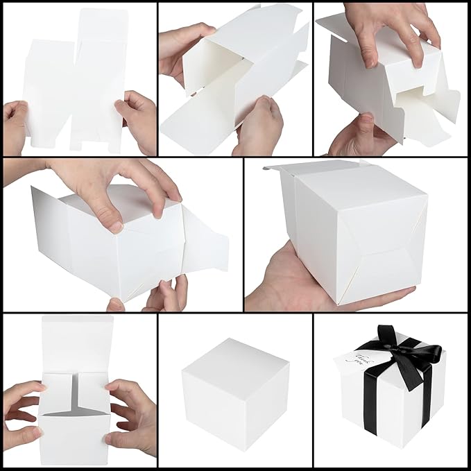 50 Pack Small Gift Boxes, 3x3x3 Favor Boxes White Paper Gift Boxes with Lids for Presents, Crafting, Cupcake Boxes, Gifts, Candy Boxes for Wedding Party Bridal Shower Baby Shower Favors