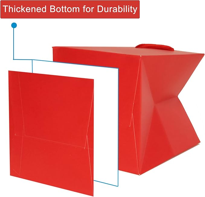 Red Square Gift Bag 10 in Paper Gift Box Large Square Bottom Kraft Paper Bags with Handles for Party Favor, Birthday Gift Bags (Red, 10 x 10 x 10 in, 10 CT)