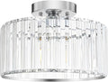 Crystal Ceiling Light Fixture, Chrome Close To Ceiling Light Fixtures, Modern Semi Flush Mount Ceiling Light, Hallway Lighting Fixture Chandelier for Bathroom Bedroom Porch Kitchen Living Room, 11in