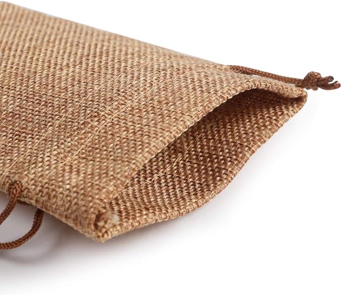 Lucky Monet 25/50/100PCS Burlap Gift Bags Wedding Hessian Jute Bags Linen Jewelry Pouches with Drawstring for Birthday, Party, Wedding Favors, Present, Art and DIY Craft (50Pcs, Coffee, 5” x 7”)