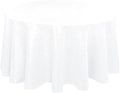 Hiasan Round Linen Tablecloth 120 Inch - Wrinkle and Stain Resistant Washable Polyester Fabric Table Cloth for Dining Room Kitchen Party, White