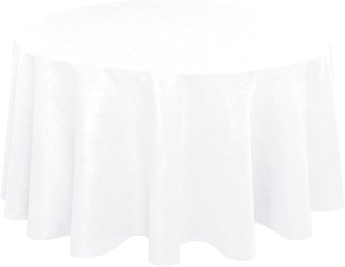 Hiasan Round Linen Tablecloth 108 Inch - Wrinkle and Stain Resistant Washable Polyester Fabric Table Cloth for Dining Room Kitchen Party, White