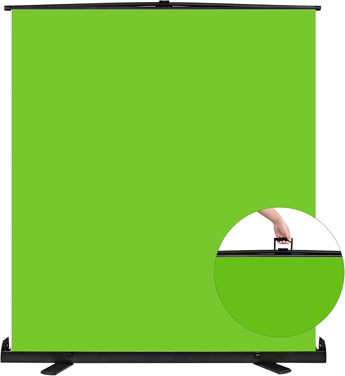 Upgrade Green Screen Size 61.1x72.5” Upgrade Version Collapsible Chromakey Panel Base Frame All in One Portable Design Punch-Free Set Up Easy Lock for Photo Live Game Tiktok Video (148x190cm)