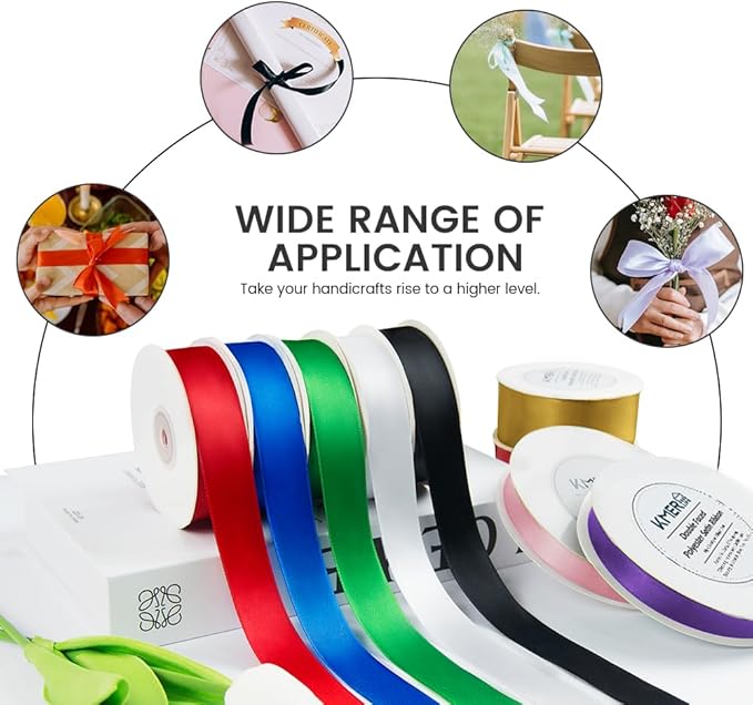 3/8 inch x 50 Yards Double Faced Polyester Red Satin Ribbon, Perfect for Gift Wrapping Very Suitable for Weddings Party Hair Bow Invitation Decorations and More
