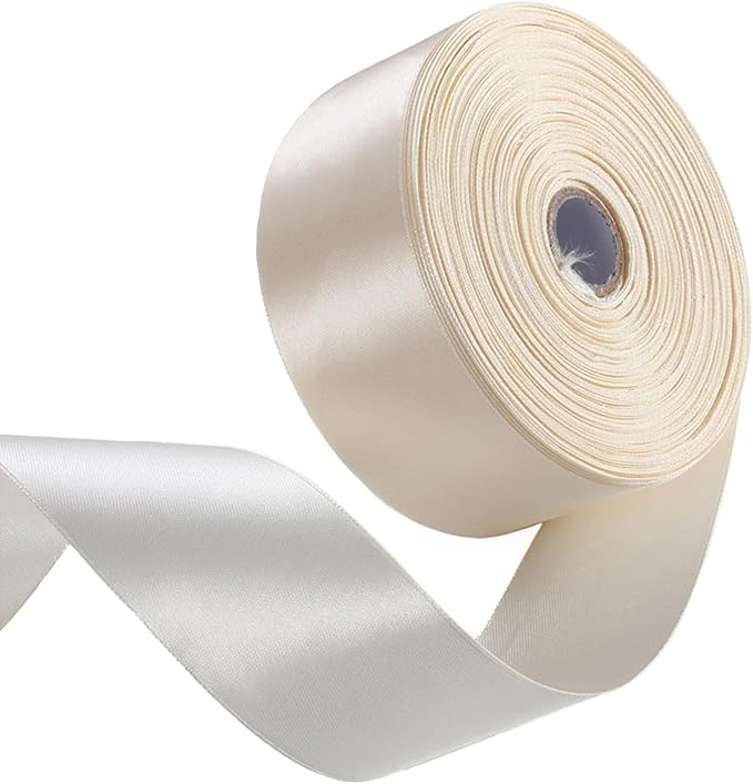 1-1/2 Inch Ivory Satin Ribbon 50 Yards Solid Fabric Ribbons for Gift Wrapping, Crafts, Floral Arrangements, Wedding, Party, Holiday and Home Decor