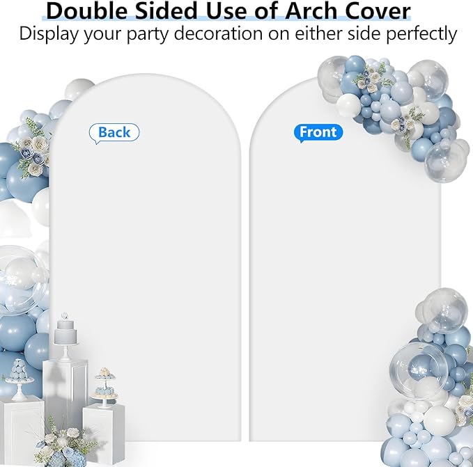 Hemmotop White Arch Backdrop Cover Set 7.2 ft, 6 ft, 2 Sided Stretchy Spandex Fitted Balloon Arch Stand Backdrop for Wedding, Birthday Party, Baby Shower