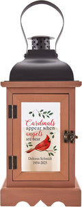 Let's Make Memories Personalized Memorial Lantern with LED Candle - Sympathy Gift - Condolences - in Memory - Automatic Timer - Wood/Metal - Cardinals Appear When Angels are Near