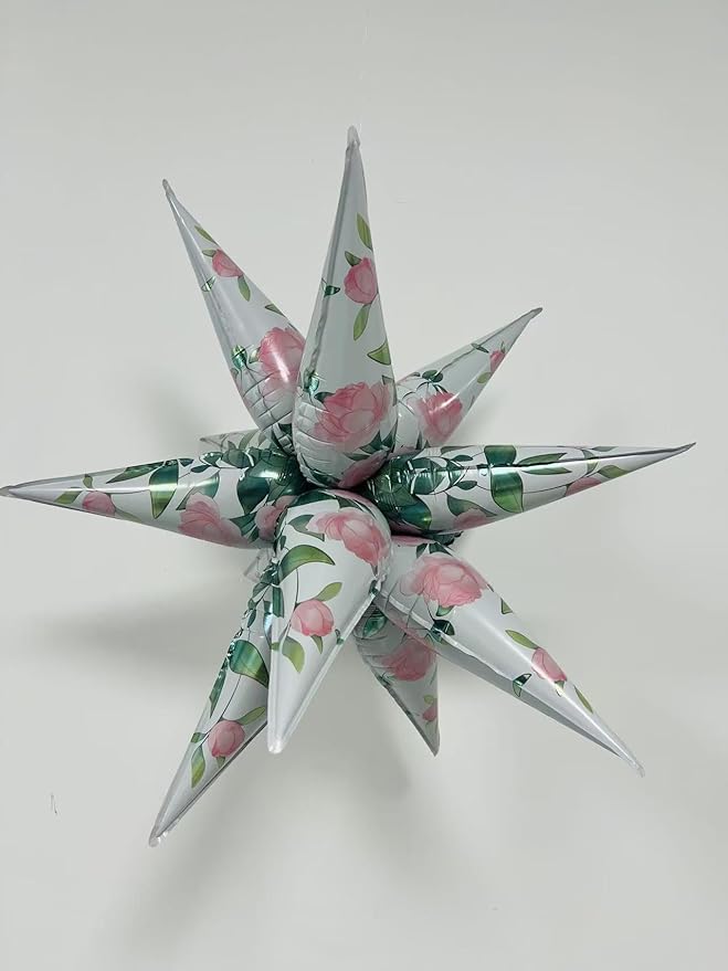 3pcs 26inch flower explosion star balloons,chinese rose explosion star balloons for flower theme birthday baby shower wedding party decorations.
