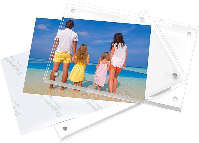 Meetu Acrylic Picture Frame 8x10,Clear Freestanding Double Sided 24mm Thickness Frameless Magnetic Photo Frames Desktop Display with Gift Box Package (2 Pack)