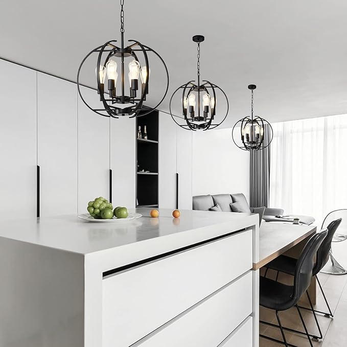 Pendant Lights Globe Black Chandeliers Lighting, Hallway Light Fixtures Ceiling Adjustable Hanging 6 Light for Kitchen, Dining Room, Living Room, Bedroom