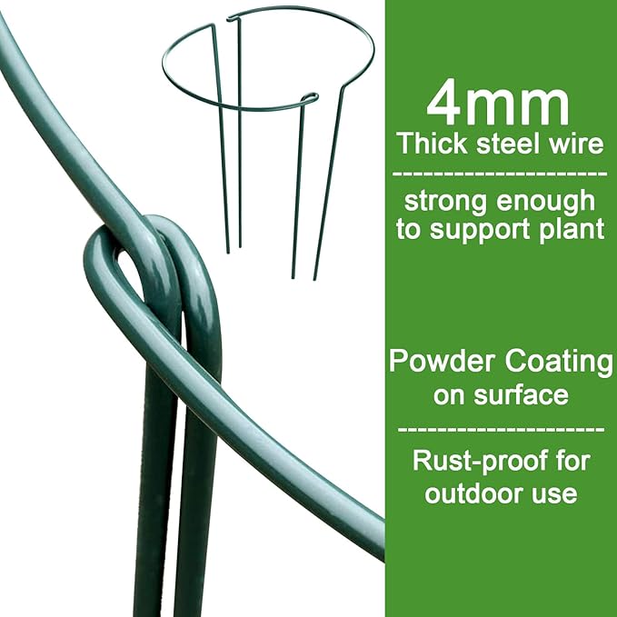 HiGift 12 Pack Plant Stakes for Indoor Plants, Metal Garden Peony Support Cages, Outdoor Plant Supports Ring Prop, Large Plant Stake for Hydrangea,Rose,Flower,Vine,Potted Plants (10" W x 15.8" H)