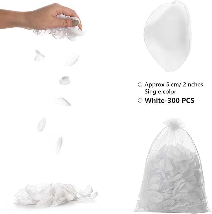 Artificial White Rose Petals 300pcs Silk Rose Petals Fake Flower Petals for Wedding Flower Girl Basket Valentines Day Anniversary Proposal Ceremony Romantic Night Party Decoration (White)