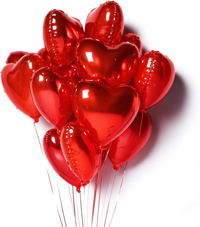 Red Heart Balloons,12Pcs 18 Inch Red Foil Love Heart Shaped Balloons for Girl Valentines Day Birthday Wedding Engagement Anniversary Party Celebration Baby Shower Decorations