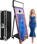 65''Magic Mirror Photo Booth Machine,Mirror Photo Booth 43''Touch Screen,Photo Booth with Flight Case,App Control,RGB Light for Wedding Party Events (Black, Machine)