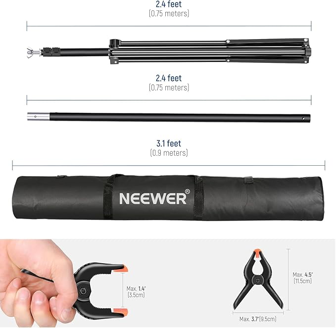 Neewer Photo Studio Backdrop Support System, 10ft/3m Wide 6.6ft/2m High Adjustable Background Stand with 4 Crossbars, 6 Backdrop Clamps, 2 Sandbags, and Carrying Bag for Portrait & Studio Photography